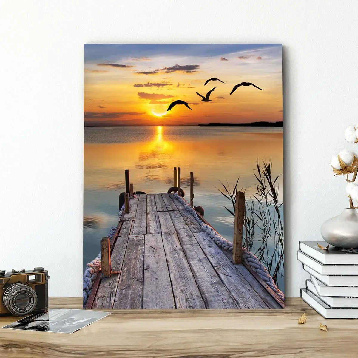 Sunset Landscape Nature Pattern Ocean Inspired Design Canvas Painting with Frame, 1 Count Wooden Framed Wall Art Vibrant Print Poster Print, Wall Decor for Home Living Room Bedroom Office Artwork Wall Picture Decor