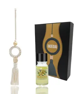 Ikeda Macramé Car Charm – Boho Diffuser Pendant for Rearview Mirror | Natural Essential Oil Air Freshener (10ml) Woody Aromatic