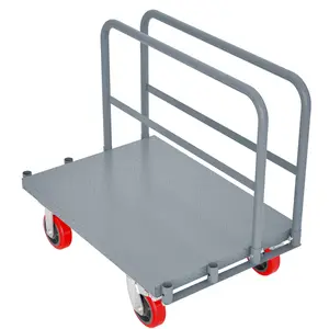 Steel Panel Truck, Heavy Duty Drywall Cart Lumber Cart Platform, 2000lbs Capacity, 6" Swivel Brake Carts, 1 Front & 2 Side Handrails (36''x24'') hand  cart