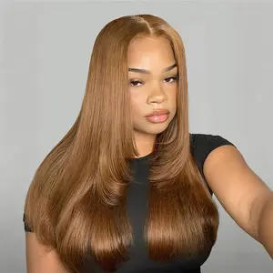 OQ HAIR Chestnut Brown Layered Cut Straight Wear Go Wig 7x5 Pre-Everything Glueless Human Hair Wigs With Drawstring Pre-Colored Hair Wigs for Beginner Friendly Vacation Hair Wig dealsforyoudays