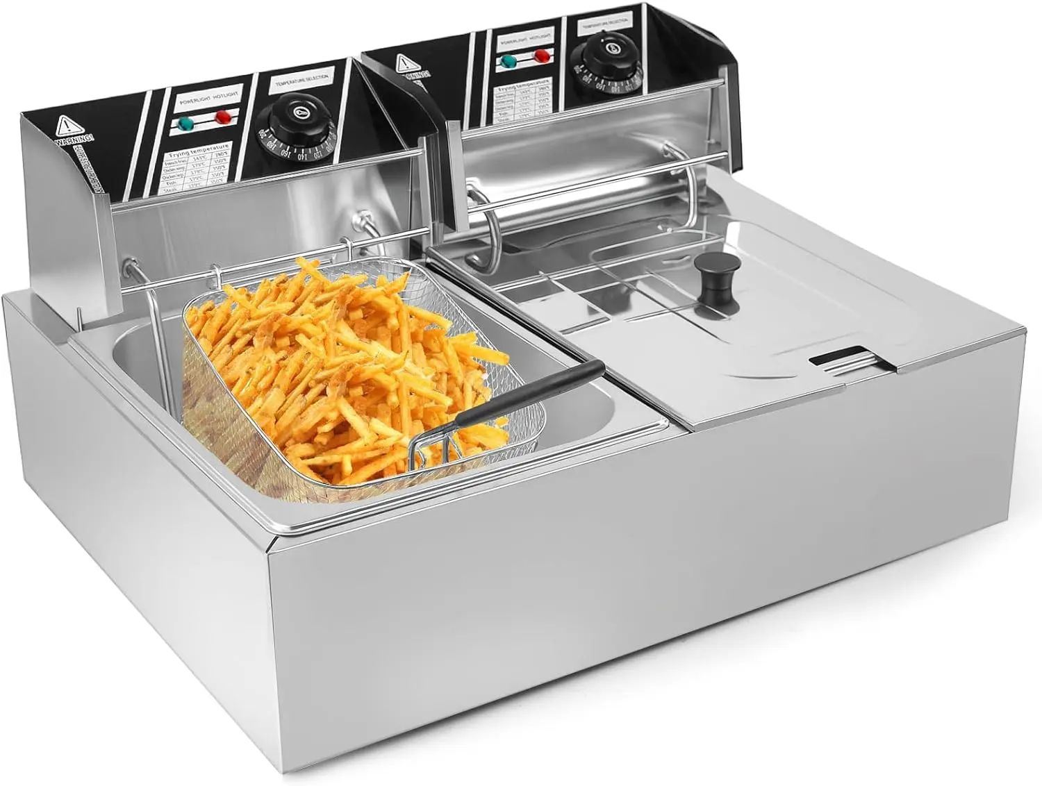 Double Basket Stainless Steel Electric Deep Fryer - 5000W, 12L Dual Tank Double Basket Stainless Steel Electric Deep Fryer - 5000W, 12L Dual Tank