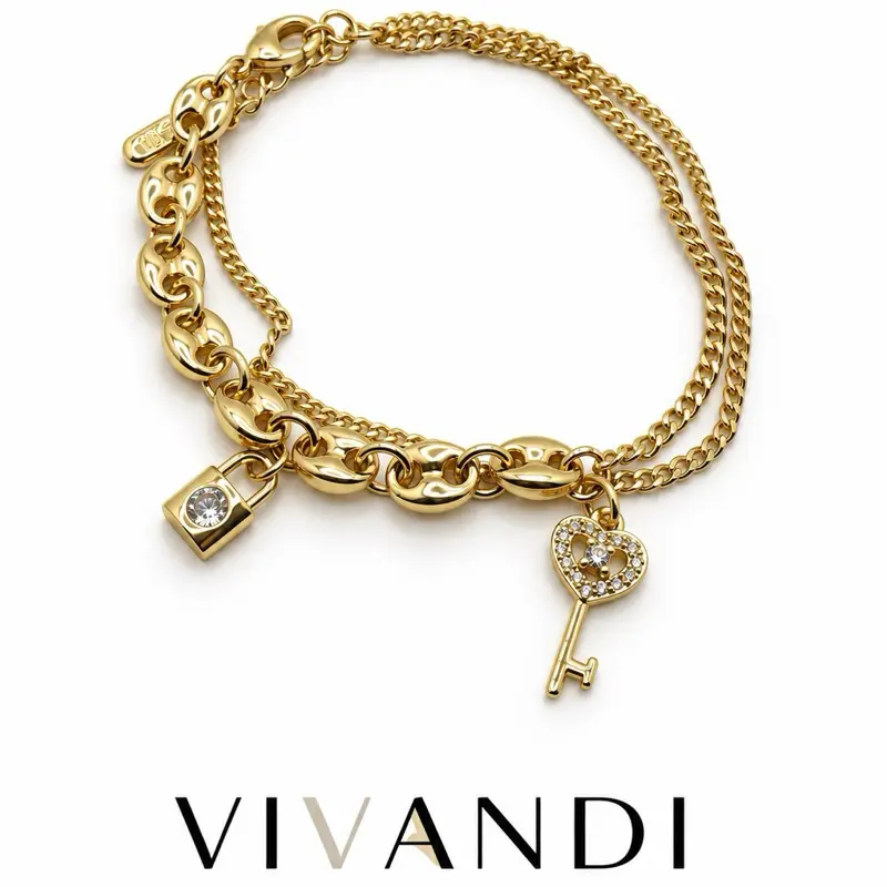 Vivandi Heart Key & Lock Charm Bracelet