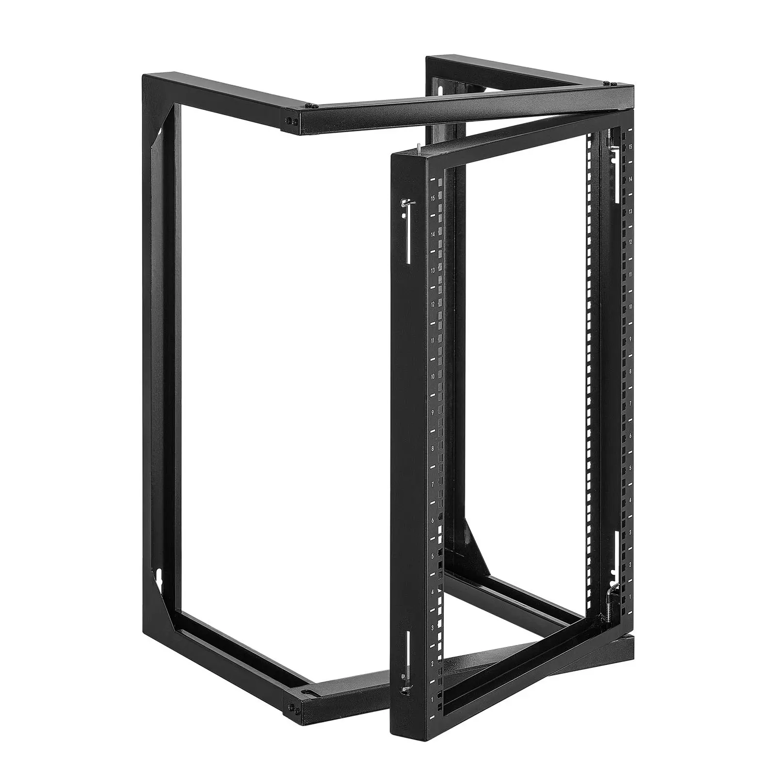 VEVOR 15U Metal Wall Mount Open Frame Computer Server Rack, Hardware, 68kg Max Load, 19" Standard, 18 in Depth, Expandable, 180-Degree Open Hinges Gate Swing, Cage Nuts for Easy Installation, Durable Carbon Steel, Black, for Heavy IT Network Devices