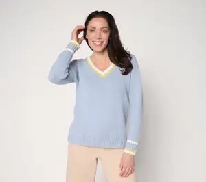 Peace Love World V-Neck Tipped Sweater