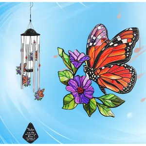 butterflies and aluminum tube design this 34 inch large outdoor wind chimes serves as memorial windchime for outside with S hook perfect for patio home garden decor and sympathy gifts for loss of loved one