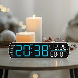 All-In-One Smart Electronic Clock, Multifunctional Alarm Clock with Time Date Day Temperature Humidity Display, Auto Light Alarm, Two Groups, Plug-In and Battery Powered