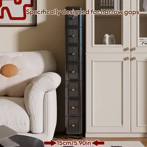 15cm*38cm Multi-Layer Plastic Storage Cabinet, Narrow Home Organizer with Wheels, Durable and Stylish, Ideal for Small Items and Kids' Accessories