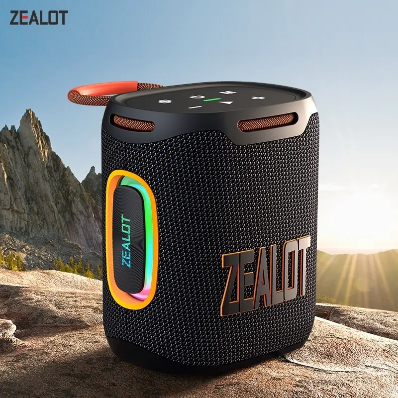 ZEALOT Portable Wireless Speaker, Beach Speaker, Portable Outdoor Speakers, Waterproof Outdoor Bluetooth Speaker with Stereo Sound, Loud Bass, RGB Light Effects, All-Day Battery Life, Supports TF, USB & AUX, Ideal for Home, Office, Outdoor
