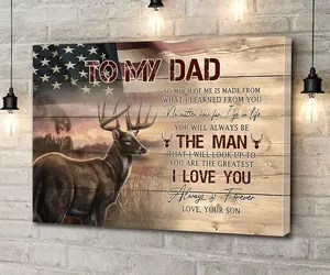 Canvas Wall Art To My Dad Deer Usa Flag Father Day Gifts For Hunting Dad Canvas Custom Painting Print Wall Art Modern Home Art Decoration Stretched And Framed Ready To Hang 12"X18"