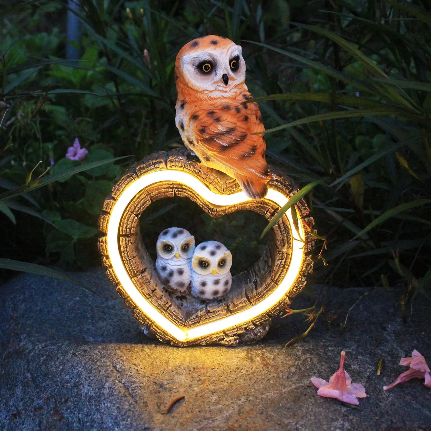 Solar Outdoor Garden Statue, Garden Decor  Solar Owl Lights for Outside Yards, Art Lawns,Christmas,Home Decor,Birthday Gifts for Women Mom(Love Owl)