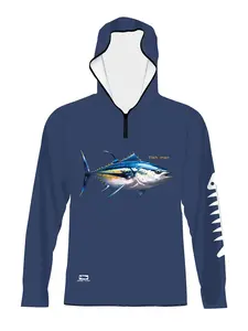 Full Print Sun Protection Fishing Hooded Jumper, Adjustable Collar, Zipper Design, Ideal for Sea Bassing, Lure Fishing, Outdoor Water Leisure