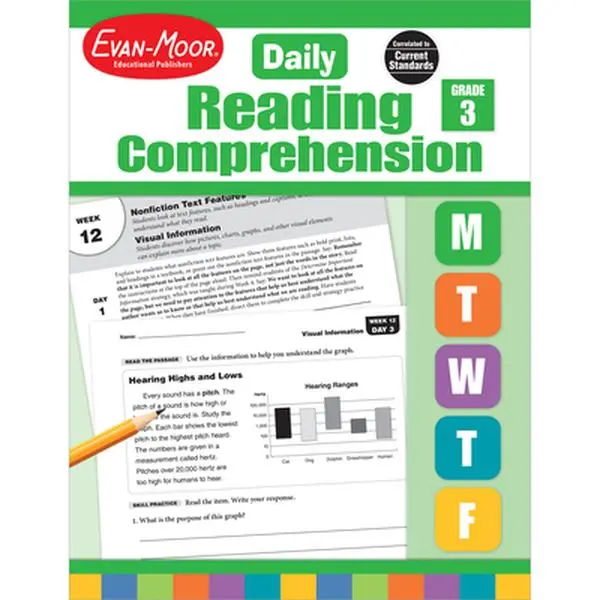 Evan-Moor Educational Publishers Grade 3 English Learning Books - Daily Reading Comprehension Workbook, Revised Paperback, 10.7" h x 8.3" l x 0.6" w, Constructed Response Questions