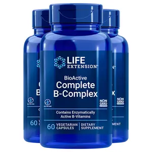 LIFE Extension BioActive Complete B-Complex with 8 Enzymatically Active B-Vitamins, B12, Vitamin B1, B6, B2, B3, B5, Methylated B Complex, 60 Capsules