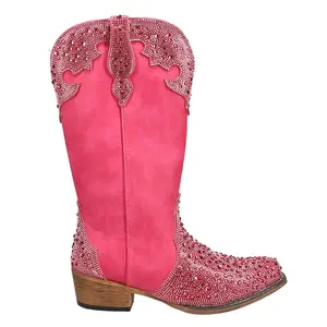 ROPER Womens Riley Jewells Rhinestone Overlay Snip Toe  Casual Boots Mid Calf Low Heel 1-2" - Pink