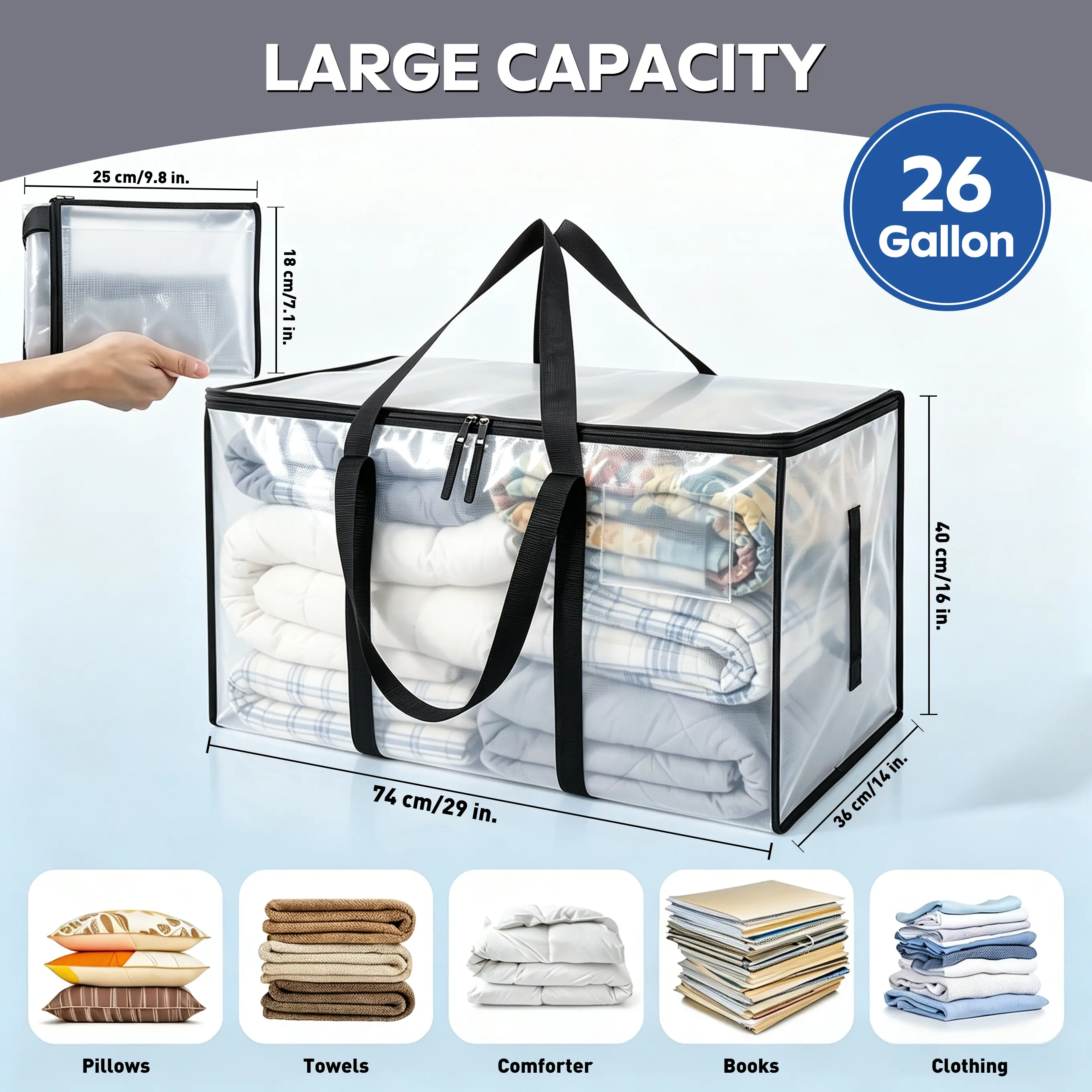Extra Large Heavy Duty Moving Bags with Handles & Zippers, Foldable Water Resistant Storage Totes for Moving, College Dorm, Closet & Home Organization, 1/9 Pack
