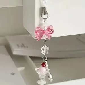 Cute Ice Cream Design Phone Chain, Handmade Beaded Phone Lanyard, Phone Wrist Strap, Fashion Phone Charm for Women & Girls, Mobile Phone Decoration Accessories, Handcrafted, Cellphone, Phone Accessory