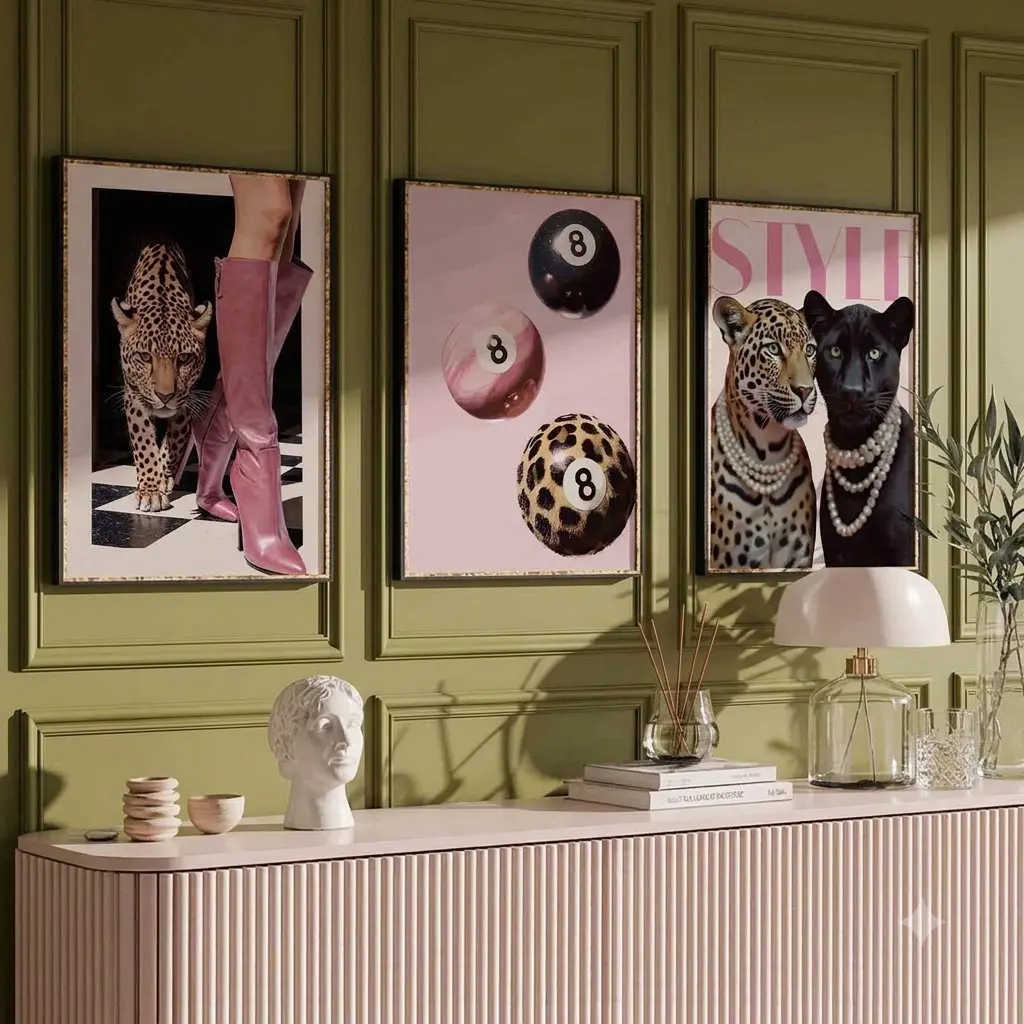 Leopard Wall Art Prints Set of 3 | Designer Inspired Fashion Decor | Leopard Fashion Prints for Home Decor
