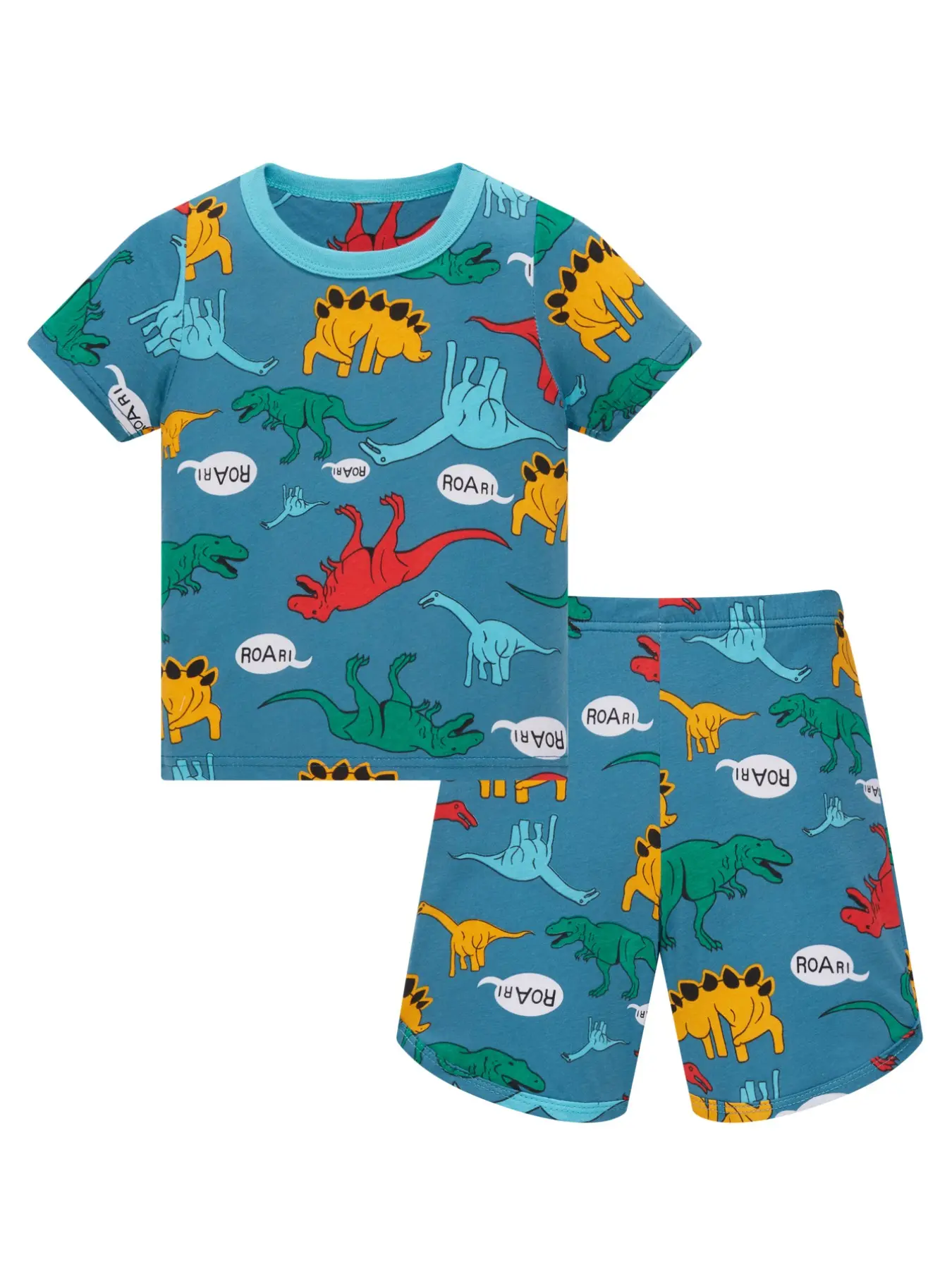 Boys' Jurassic Dinosaur Two-Piece Set, Outfit, Outfits Set, Short Sleeve Shorts, Breathable Milk Silk Fabric, Summer Comfort Home & Outdoor Wear
