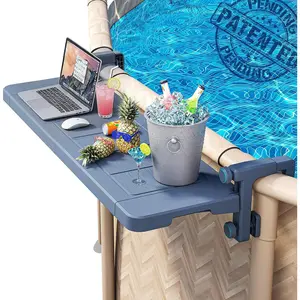 Poolside Bar, Swim Up Bar Exclusively for Above-Ground Round Pools. Patio Poolside Table Smart Fold Easy Maintenance, Weather Resistant Stable Tabletop (Phantom Gray)