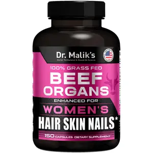 Beef Organ Supplement for Women Enhanced with Hair Skin and Nails Vitamins Biotin, Marine Collagen, MSM, Hyaluronic Acid, Selenium, Vitamin C, Zinc & Astaxanthin, Pasture Raised USA Grass Fed Beef Liver Capsules (Liver, Marrow, Heart, Kidney) 150 Caps