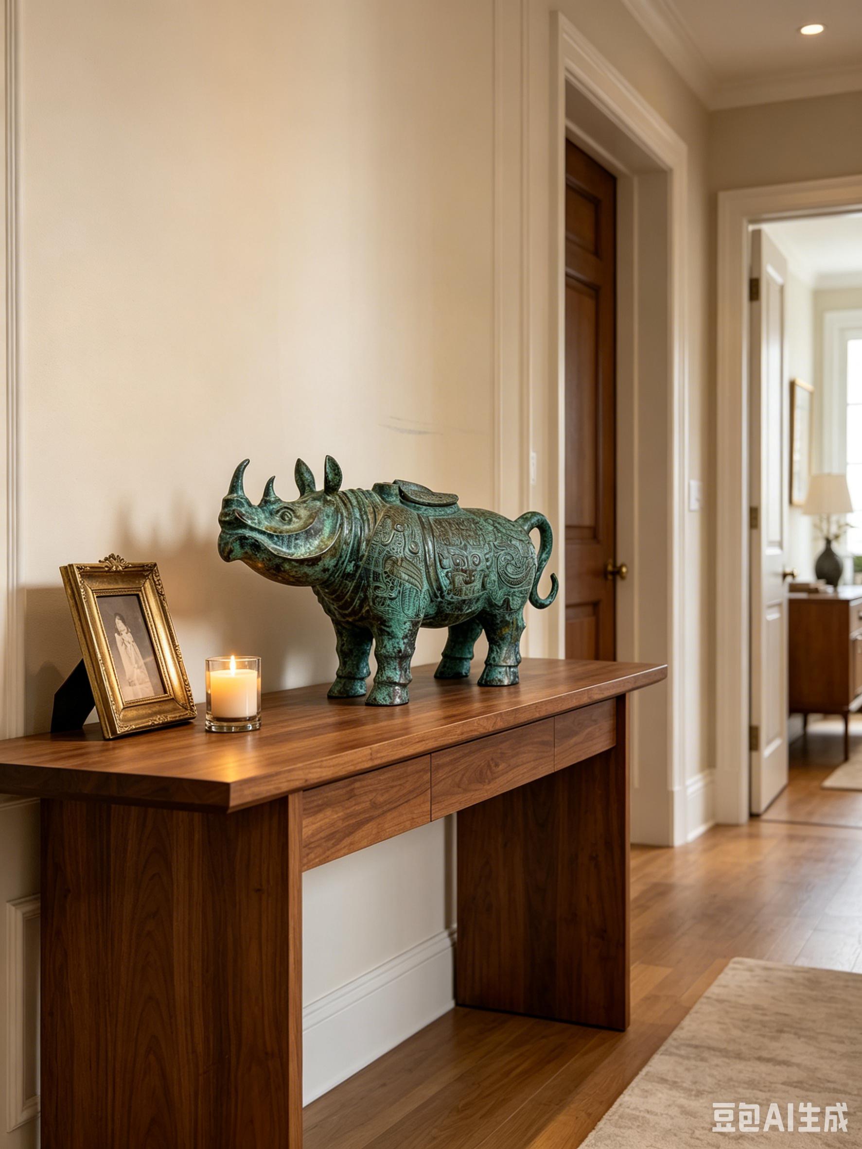 Handmade Ancient Lost Wax Bronze Rhino Statue Unique Home Decor Ornament Traditional Chinese Craft Bronze Rhino Zun Desktop Luxury Decor Gift