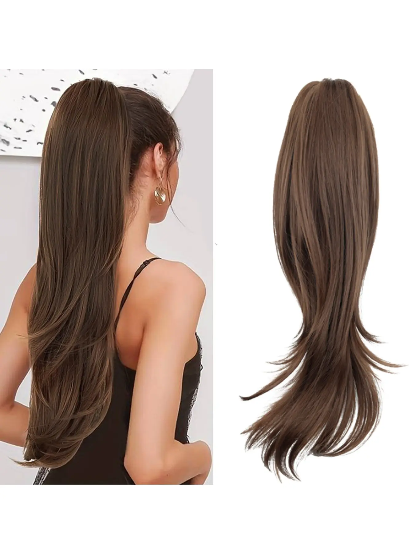Women's Medium Length Synthetic Curly Hair Clip-In Extensions, Multi-Layered Voluminous High Ponytail, Natural Look for Daily Wear, Synthetic Hairpiece, Thick Hairpiece