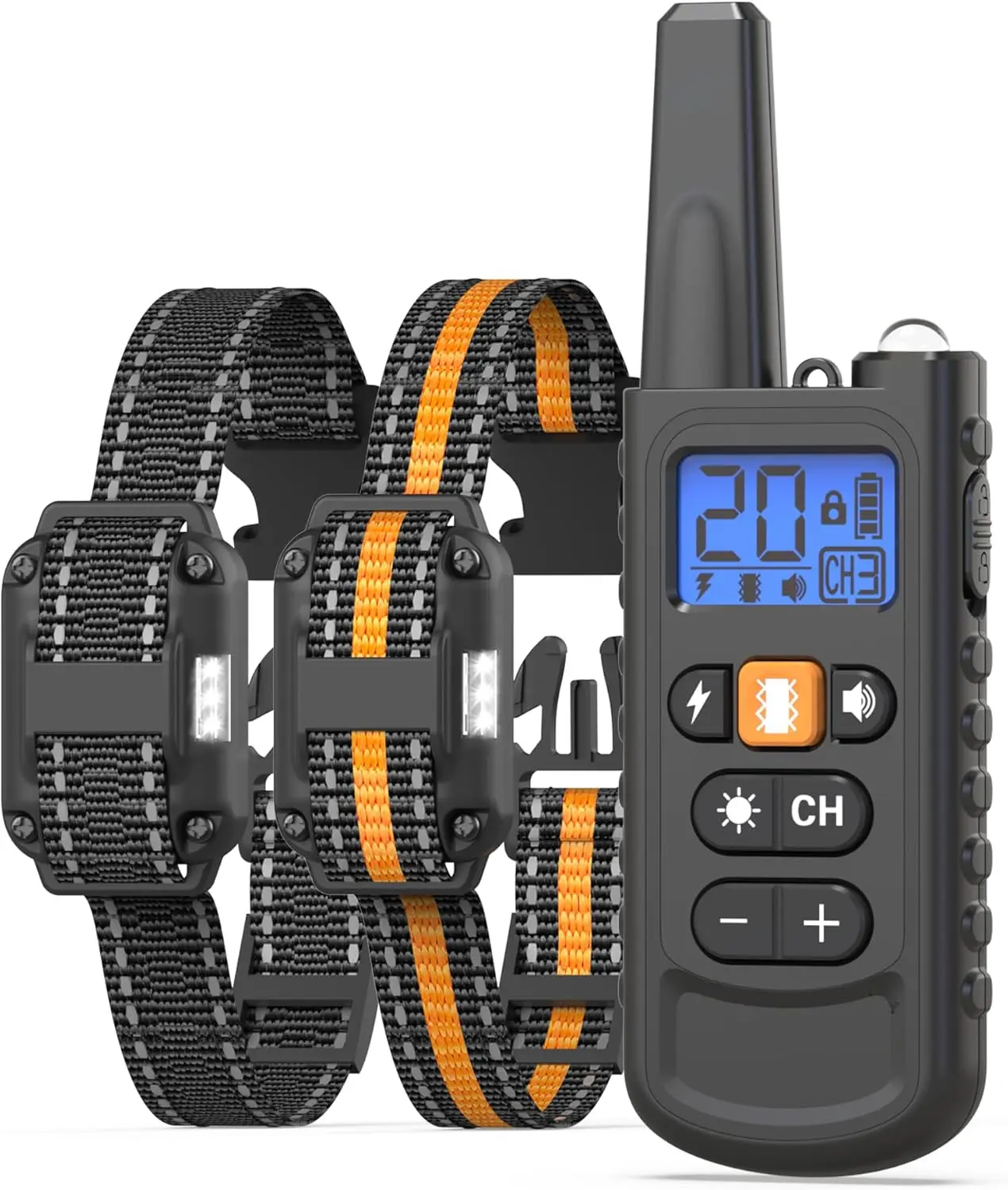 Black Heaflex 4-in-1 Nylon Bark Stopper Dog Training Collar 2-Pack - 3 Safe Modes (Electric Shock,Vibration,Buzzer,LED Light),800-yd Long Range,IPX7 Waterproof,Low Voltage,Safety Lock,9.0oz,Professional Trainer Choice, Correct Behaviors, Silicone campinge