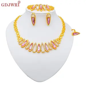 4Pcs Luxury Crystal Necklace Earrings Set Champagne Green Blue Black Necklace for Women Weddings Party Jewelry Sets Accessories