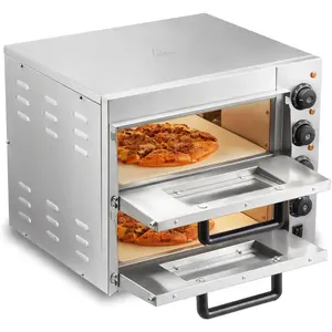 Spring new arrivals Commercial Pizza Oven Countertop, 14" Double Deck Layer, Stainless Steel Electric Pizza Oven with Stone and Handle, Multipurpose Indoor Pizza Maker for Restaurant Home Pretzels Baked