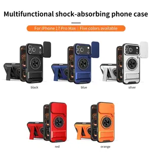 3-in-1 Magnetic Polycarbonate Smartphone Casing with Ring Stand, Shockproof MagSafe Protection Cover for iPhone 17,16,15,14,13,12,11 Pro Max - Aesthetic Wireless Cellphone Handheld Accessories