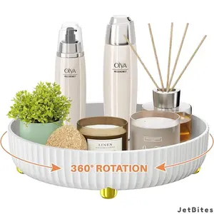 Rotating Makeup Organizer Tray for Perfume, Skincare, Cosmetics and Bathroom Storage, Multipurpose Lazy Susan Organizer, White