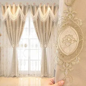 1pc New French Embroidered Curtain Set, Full Light Blocking Drapes, Korean Style Princess Bedroom Window Covering