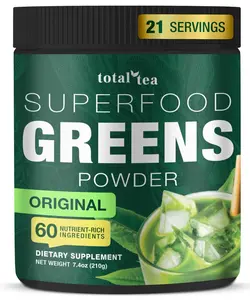 Total Tea Super Greens Powder Supplement, Greens, Fruits, Vegetables, Vegan Drink with Spirulina, Chlorella and Vitamins 21 Servings - Original