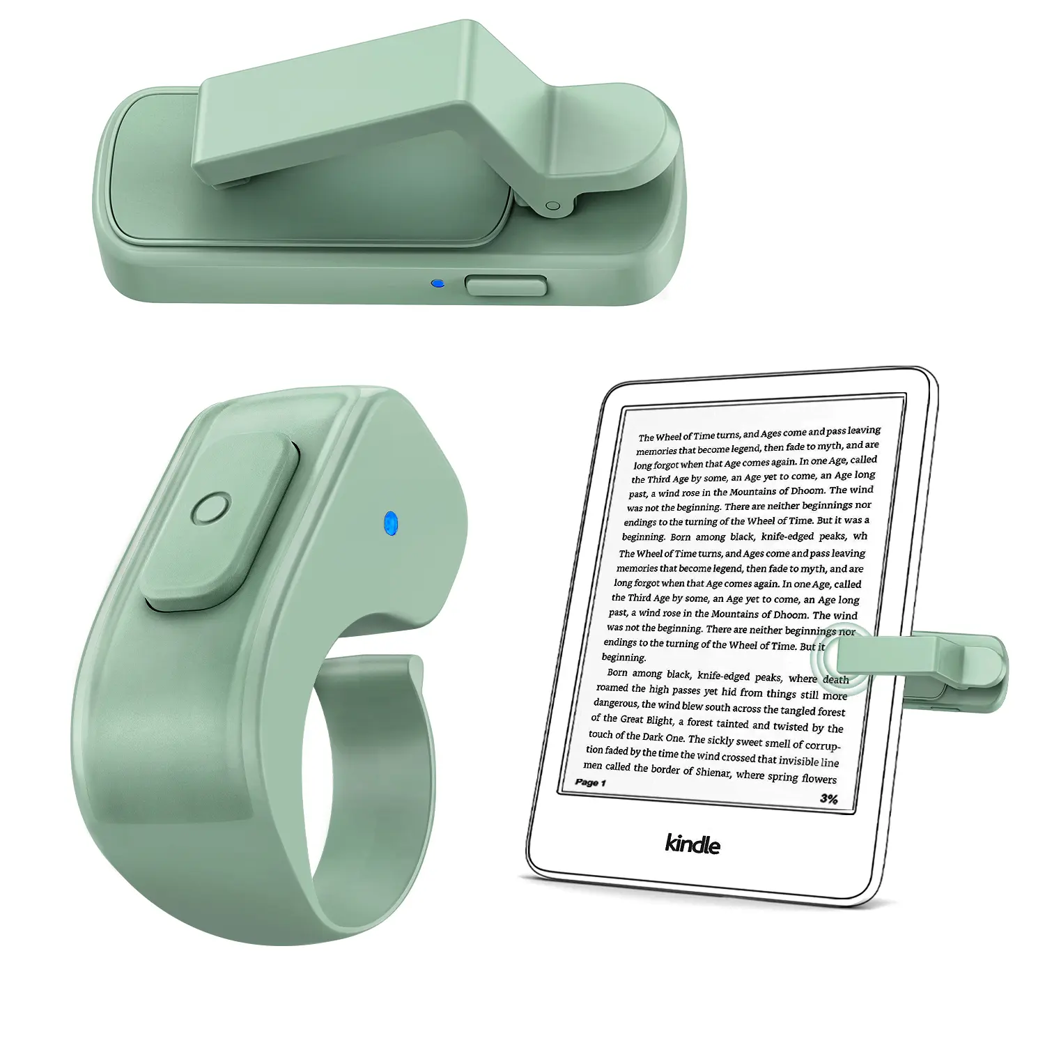DATAFY Page Turner Ring for Kindle, Hands-Free Remote Control with Storage Bag, Camera Shutter & Video Recording, eReaders Clicker for Kindle iPad iPhone Tablets SummerWins