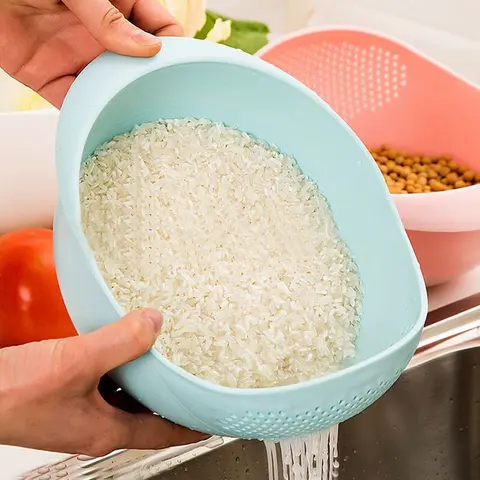 Thick Food-Grade PP Plastic Round Rice Strainer - Eco-Friendly Kitchen Gadget, Durable Draining Colander with Secure Hold, Nonslip Stable Base, Multifunctional Food Washer for Kitchen Strainers
