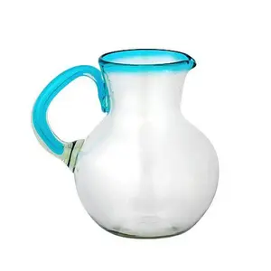 Ten Strawberry Street Aqua Rim Handblown Mexican Glass Pitcher