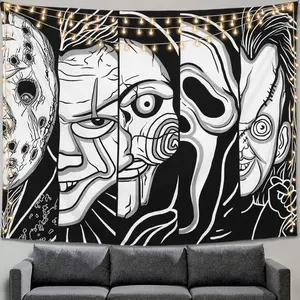Black White Tapestry Horror Face Tapestry Lightweight  Wall Hanging Spooky Tapestry Halloween Decor, Party Tapestry for Bedroom Decoration Living Room Decorative
