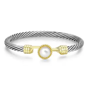 Mytys Natural Stone Bracelet Elegant Closed Bangle High Vibe Jewelry Stackable Couple Gift for Women Daily Chic Accessory