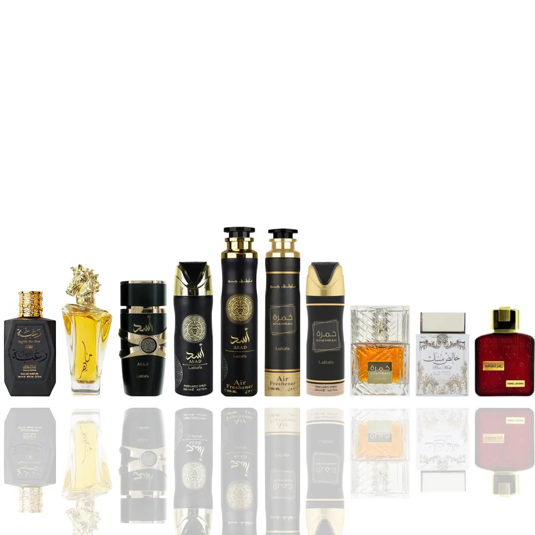 Lattafa Men's 10-Piece Fragrance Bundle Set, Layerable Cult Favorite Gourmand Mix - Raghba, Maahir Gold, Asad (Eau de Parfum, Deodorant, Air Freshener), Khamrah (Eau de Parfum, Deodorant, Air Freshener), Pure Musk, Ramz Lattafa Gold, Coffee-Flavored Men's