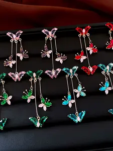 Elegant Silver Color Zircon Butterfly Dangle Earrings for Women, Perfect for Daily Wear & Special Occasions, Ladies Jewelry Gift Idea