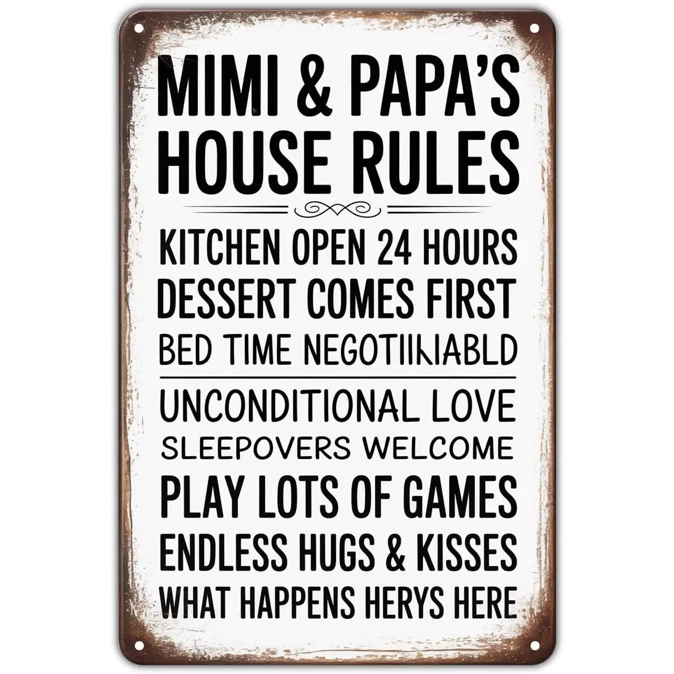 Mimi & Papa's House Rules tin sign Vintage Family Home Decor Metal Sign for Garden & Yard Bar Porch Garage Home Bedroom Kitchen Decor Gift