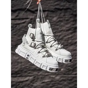 Men's Heavy Metal Platform Shoes Thick Sole Punk Style High Top Rivet Design Comfortable Lining Outdoor Activities Daily Wear