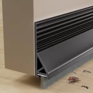 39" Door Sweep for Bottom of Door, Under Door Draft Stopper with Brush,Adhesive Weather Stripping for Bottom Door Seal,Exterior Interior Door Gap Filler Blocker Dust Cold Air Noise,Black