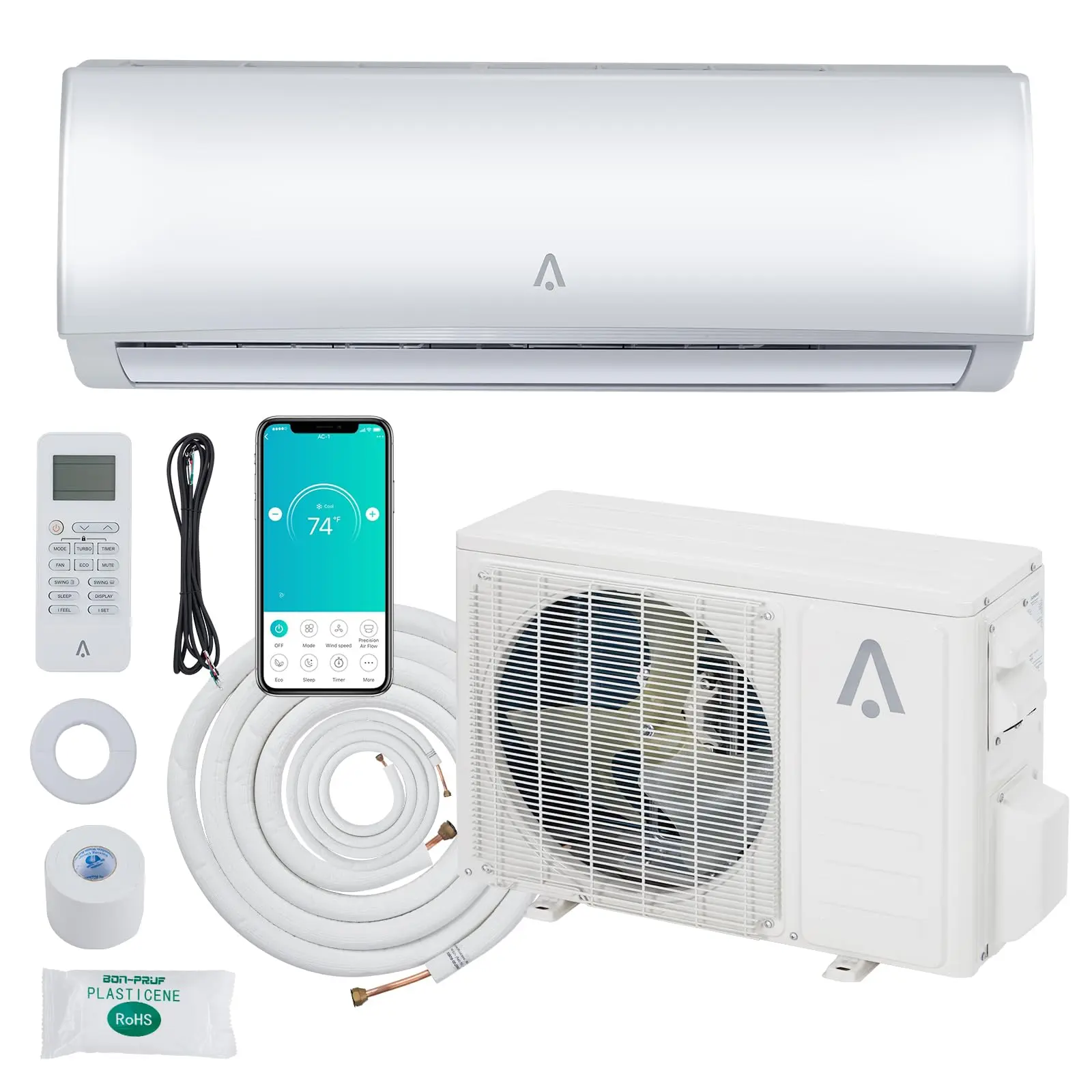 9,000 Btus Mini Split Air Conditioning/Heating System, 19 Seer2  115V Inverter Mini Split Ac for Cooling Up to 450 Sq. Ft., Ductless Mini Split Heat Pump Wall Mount White