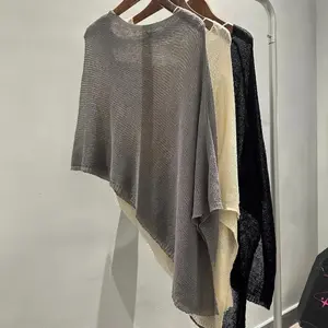 Summer design irregular knit hollow-out loose shawl sun protection top for women, versatile wear, vacation style beach cover-up