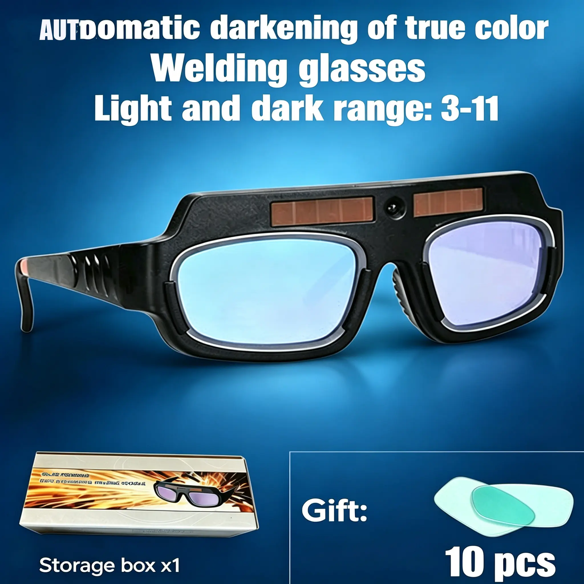 True-color automatic dimming welding glasses, 3-11 levels of automatic dimming, 10 free PC protection boards included. Goggles Welding Darkening Auto Solar Welding Helmet with Clear Lens true  color  lens  shield outlaw  leather  usa lentes  desoldadura