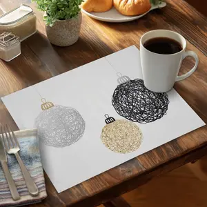 360 stand Rectangular Stain-Proof Placemat, 14x18 in, 3 Christmas Balls Design, Stylish Tableware for Holiday Use, Modern Kitchen Decor - CPPM1418BBO99F
