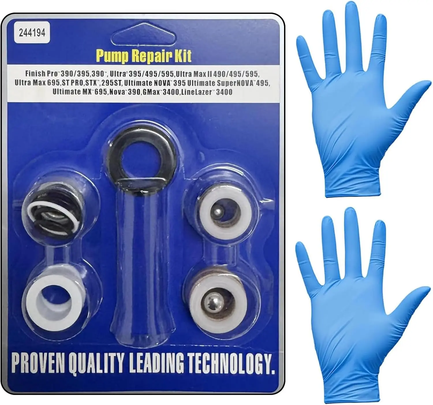 244194 Pump Repair Kit with Disposable Gloves fit for Graco Ultra Max II 390 395 490 495 595 LineLazer 3400