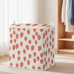 Large Capacity Foldable Storage Bag, Strawberry Pattern Print, Durable Non-Woven Fabric, Perfect Home Gift, Suitable for Blankets and Clothes