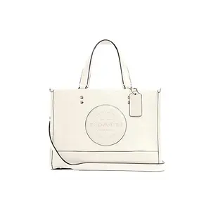 COACH Dempsey 30 Tote Bag in White Pebbled Leather for Women with Spacious Design
